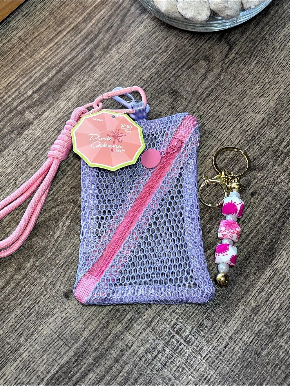 🔥5 for $25🔥 Mesh Zip Coin Pouch in Purple & Pink with Handmade Keychain